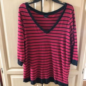 Torrid - Red and Black Striped V-neck Shirt